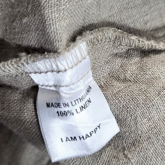 FLAX Beige Elastic Waist Pull-On Linen Pants With Pockets - Women's L - Picture 5 of 5